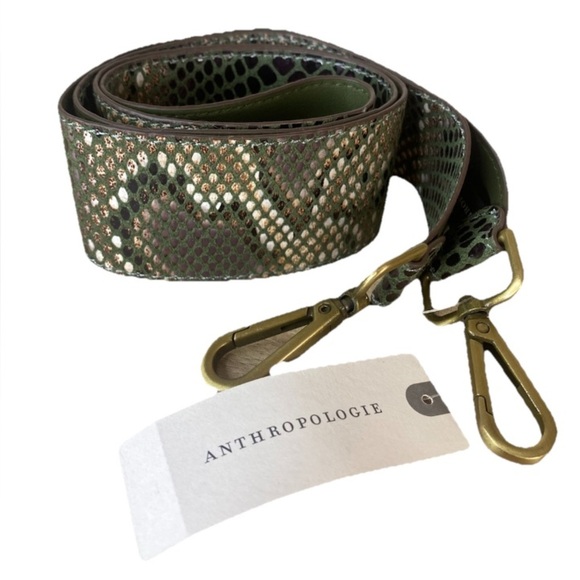 NWT Anthropologie Snake Print Crossbody Strap Moss Green Removable - Picture 1 of 8